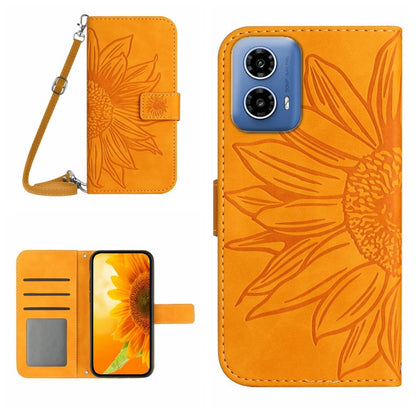 For Motorola Edge 5G 2024 HT04 Skin Feel Sun Flower Embossed Flip Leather Phone Case with Lanyard(Yellow) by buy2fix