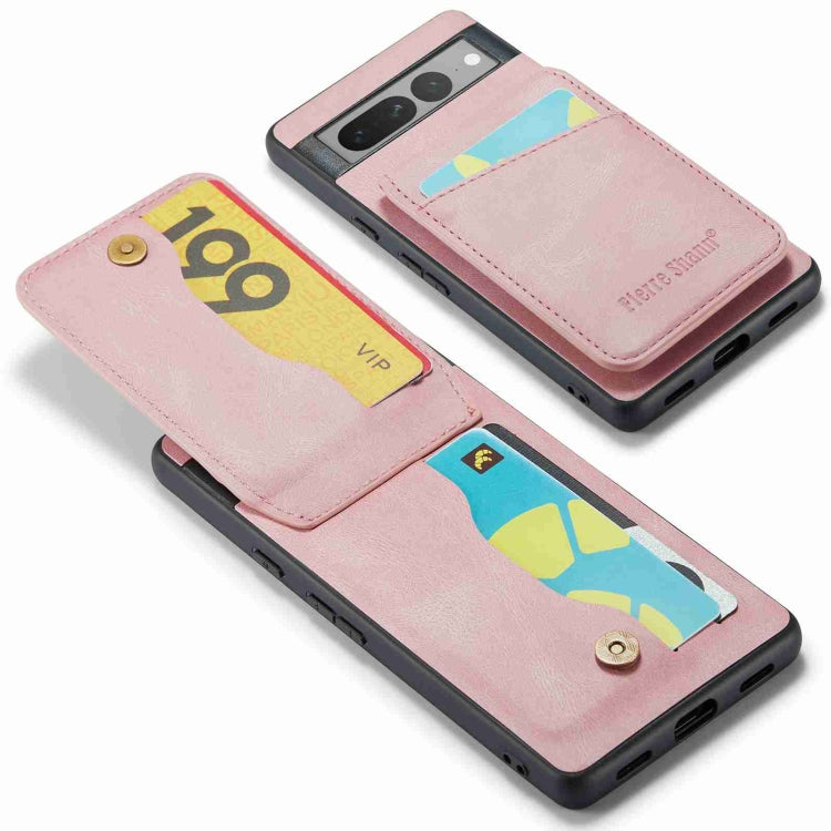 For Google Pixel 8 Pro Fierre Shann Crazy Horse Card Holder Back Cover PU Phone Case(Pink) by FIERRE SHANN