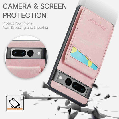 For Google Pixel 8 Pro Fierre Shann Crazy Horse Card Holder Back Cover PU Phone Case(Pink) by FIERRE SHANN