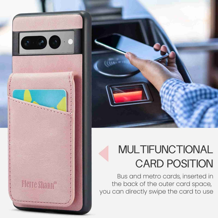 For Google Pixel 8 Pro Fierre Shann Crazy Horse Card Holder Back Cover PU Phone Case(Pink) by FIERRE SHANN