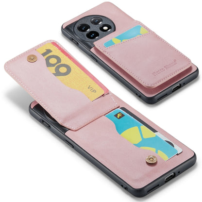 For OnePlus 11 Fierre Shann Crazy Horse Card Holder Back Cover PU Phone Case(Pink) - OnePlus Cases by FIERRE SHANN | Online Shopping UK | buy2fix