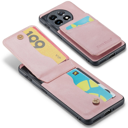 For OnePlus 11 Fierre Shann Crazy Horse Card Holder Back Cover PU Phone Case(Pink) - OnePlus Cases by FIERRE SHANN | Online Shopping UK | buy2fix