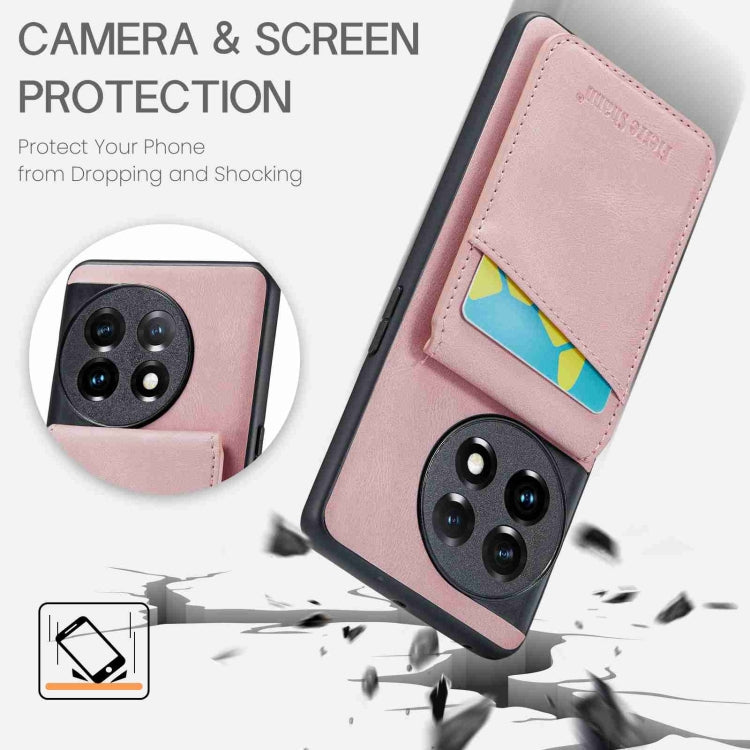 For OnePlus 11 Fierre Shann Crazy Horse Card Holder Back Cover PU Phone Case(Pink) - OnePlus Cases by FIERRE SHANN | Online Shopping UK | buy2fix