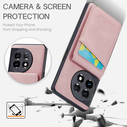For OnePlus 11 Fierre Shann Crazy Horse Card Holder Back Cover PU Phone Case(Pink) - OnePlus Cases by FIERRE SHANN | Online Shopping UK | buy2fix