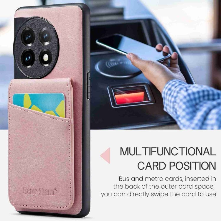 For OnePlus 11 Fierre Shann Crazy Horse Card Holder Back Cover PU Phone Case(Pink) - OnePlus Cases by FIERRE SHANN | Online Shopping UK | buy2fix