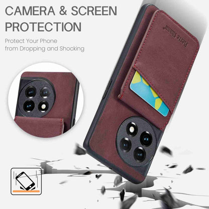 For OnePlus 11 Fierre Shann Crazy Horse Card Holder Back Cover PU Phone Case(Wine Red) - OnePlus Cases by FIERRE SHANN | Online Shopping UK | buy2fix