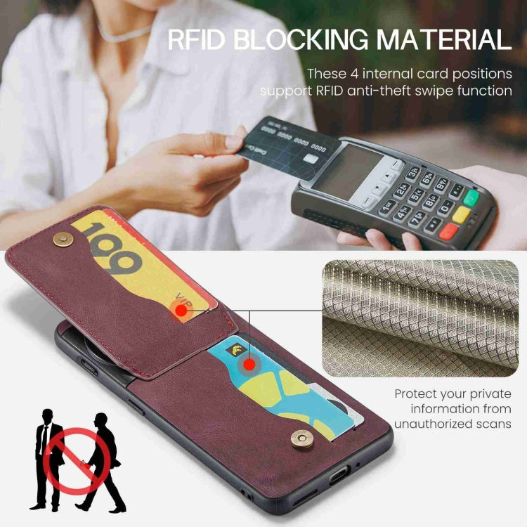 For OnePlus 11 Fierre Shann Crazy Horse Card Holder Back Cover PU Phone Case(Wine Red) - OnePlus Cases by FIERRE SHANN | Online Shopping UK | buy2fix
