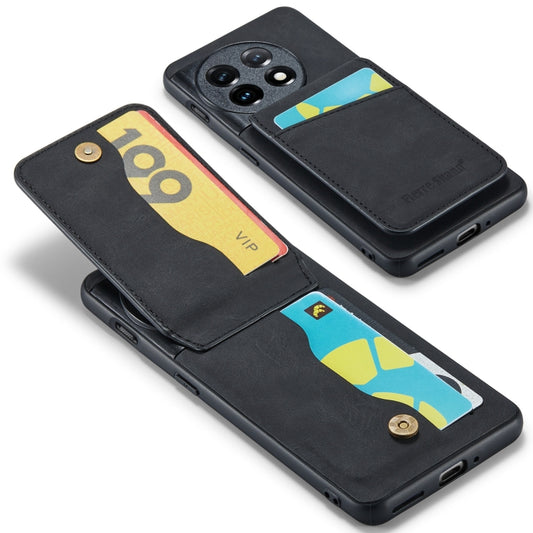 For OnePlus 11 Fierre Shann Crazy Horse Card Holder Back Cover PU Phone Case(Black) - OnePlus Cases by FIERRE SHANN | Online Shopping UK | buy2fix