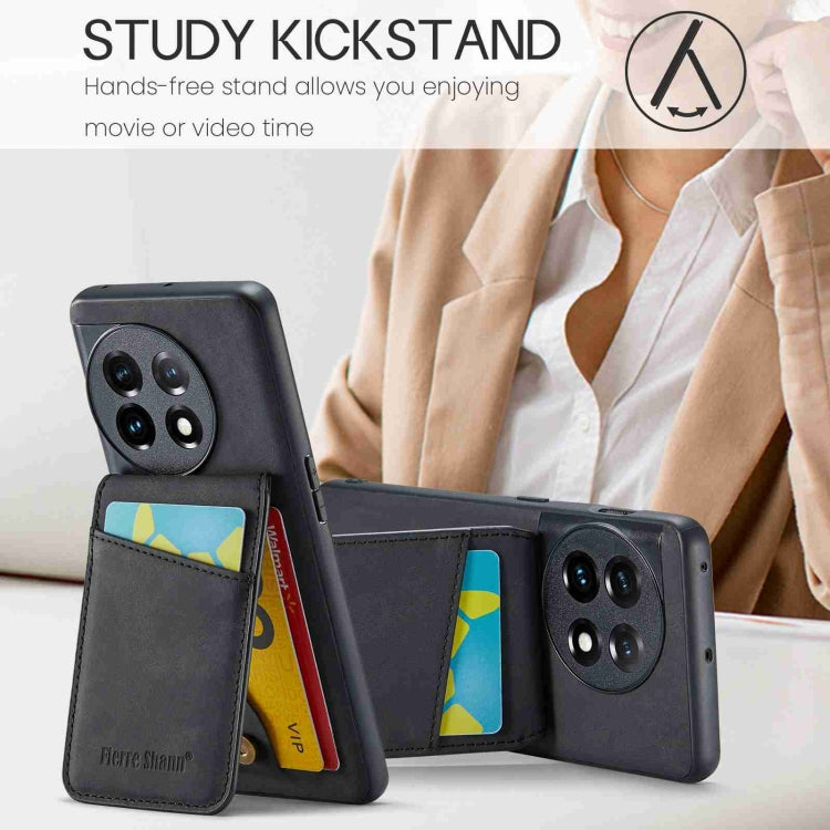 For OnePlus 11 Fierre Shann Crazy Horse Card Holder Back Cover PU Phone Case(Black) - OnePlus Cases by FIERRE SHANN | Online Shopping UK | buy2fix