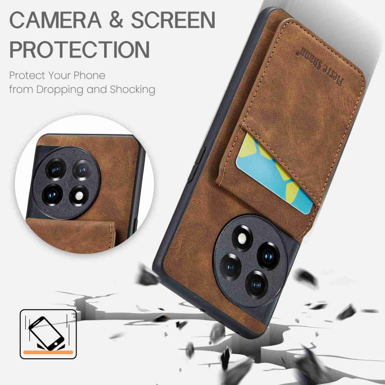 For OnePlus 11 Fierre Shann Crazy Horse Card Holder Back Cover PU Phone Case(Brown) - OnePlus Cases by FIERRE SHANN | Online Shopping UK | buy2fix