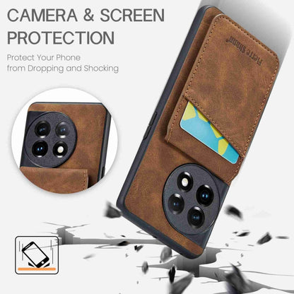 For OnePlus 11 Fierre Shann Crazy Horse Card Holder Back Cover PU Phone Case(Brown) - OnePlus Cases by FIERRE SHANN | Online Shopping UK | buy2fix