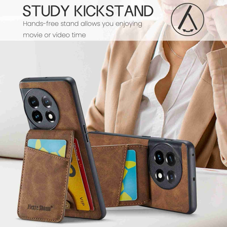 For OnePlus 11 Fierre Shann Crazy Horse Card Holder Back Cover PU Phone Case(Brown) - OnePlus Cases by FIERRE SHANN | Online Shopping UK | buy2fix