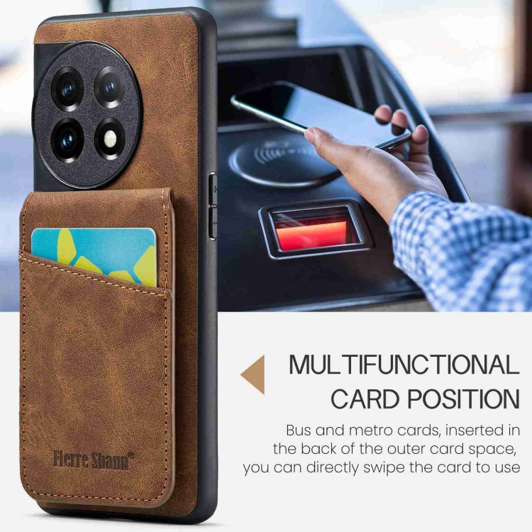For OnePlus 11 Fierre Shann Crazy Horse Card Holder Back Cover PU Phone Case(Brown) - OnePlus Cases by FIERRE SHANN | Online Shopping UK | buy2fix