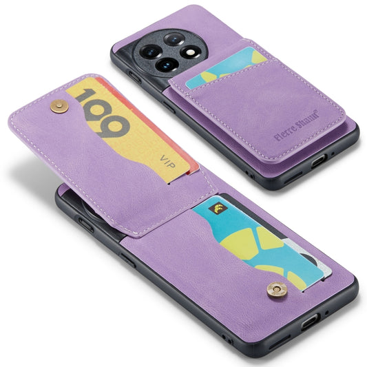 For OnePlus 11 Fierre Shann Crazy Horse Card Holder Back Cover PU Phone Case(Purple) - OnePlus Cases by FIERRE SHANN | Online Shopping UK | buy2fix
