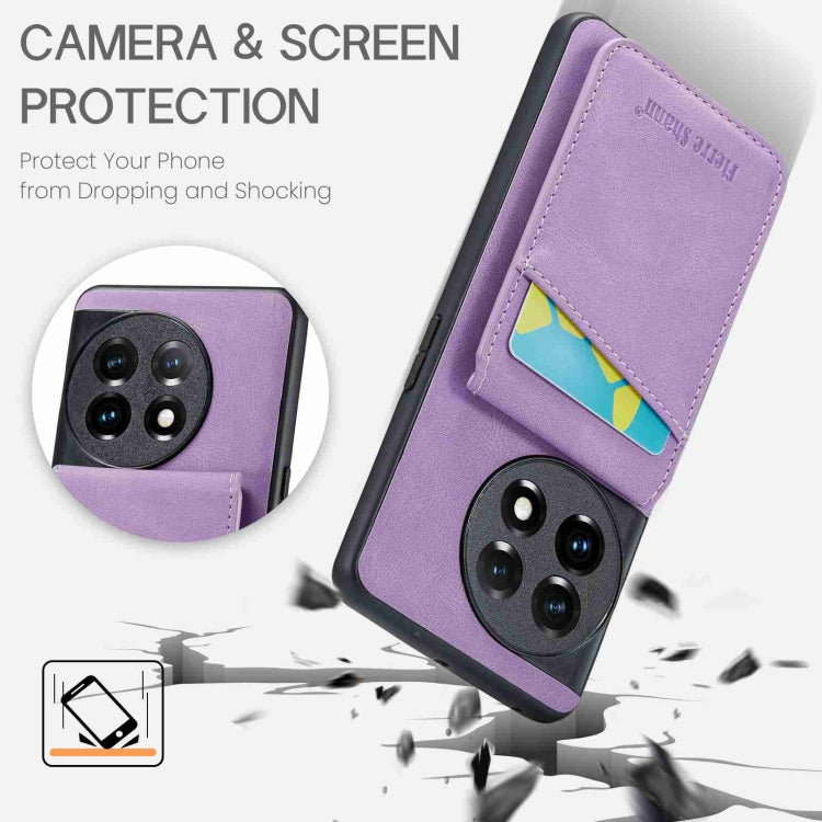 For OnePlus 11 Fierre Shann Crazy Horse Card Holder Back Cover PU Phone Case(Purple) - OnePlus Cases by FIERRE SHANN | Online Shopping UK | buy2fix