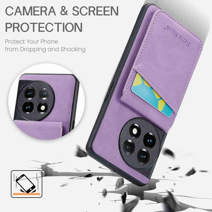 For OnePlus 11 Fierre Shann Crazy Horse Card Holder Back Cover PU Phone Case(Purple) - OnePlus Cases by FIERRE SHANN | Online Shopping UK | buy2fix