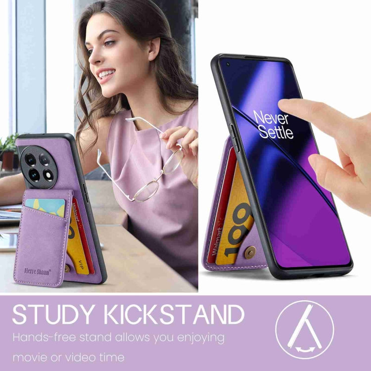 For OnePlus 11 Fierre Shann Crazy Horse Card Holder Back Cover PU Phone Case(Purple) - OnePlus Cases by FIERRE SHANN | Online Shopping UK | buy2fix