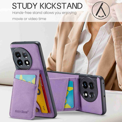 For OnePlus 11 Fierre Shann Crazy Horse Card Holder Back Cover PU Phone Case(Purple) - OnePlus Cases by FIERRE SHANN | Online Shopping UK | buy2fix