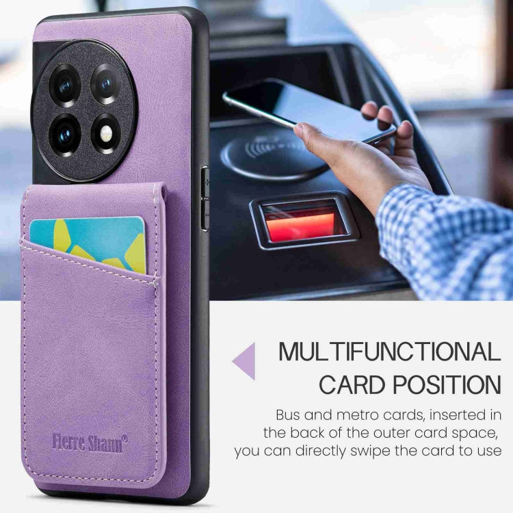 For OnePlus 11 Fierre Shann Crazy Horse Card Holder Back Cover PU Phone Case(Purple) - OnePlus Cases by FIERRE SHANN | Online Shopping UK | buy2fix