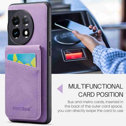 For OnePlus 11 Fierre Shann Crazy Horse Card Holder Back Cover PU Phone Case(Purple) - OnePlus Cases by FIERRE SHANN | Online Shopping UK | buy2fix