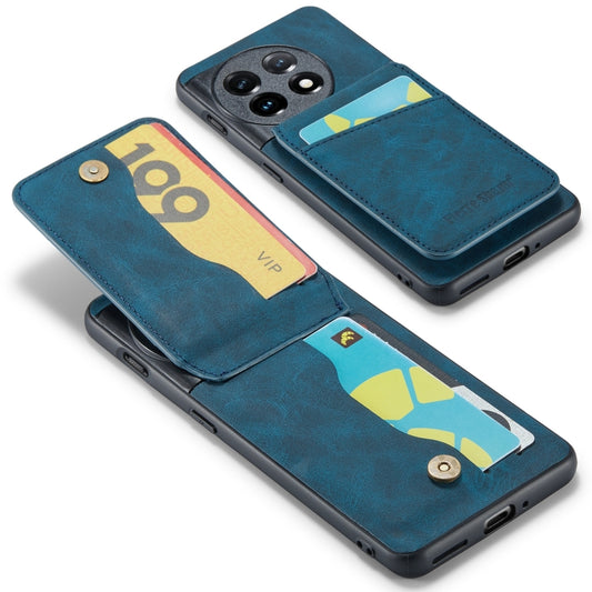For OnePlus 11 Fierre Shann Crazy Horse Card Holder Back Cover PU Phone Case(Blue) - OnePlus Cases by FIERRE SHANN | Online Shopping UK | buy2fix