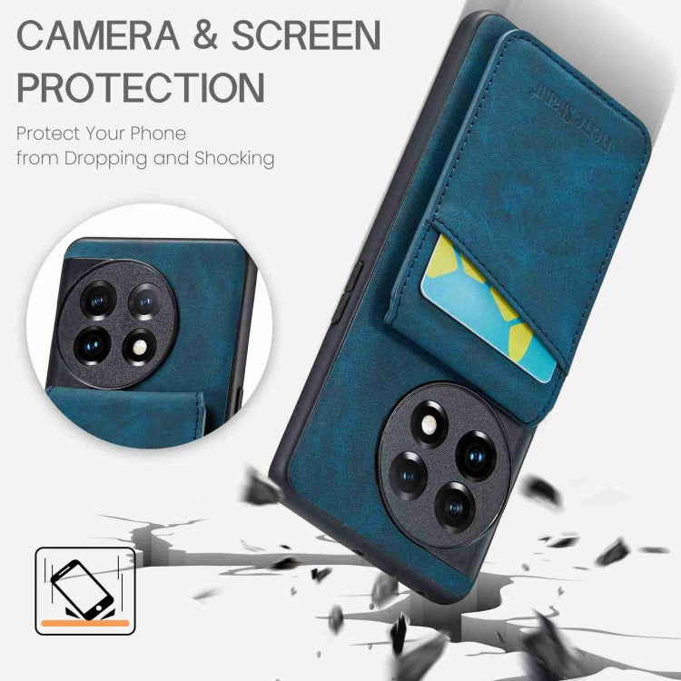 For OnePlus 11 Fierre Shann Crazy Horse Card Holder Back Cover PU Phone Case(Blue) - OnePlus Cases by FIERRE SHANN | Online Shopping UK | buy2fix