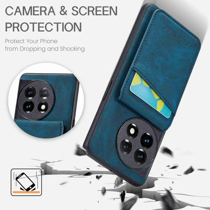 For OnePlus 11 Fierre Shann Crazy Horse Card Holder Back Cover PU Phone Case(Blue) - OnePlus Cases by FIERRE SHANN | Online Shopping UK | buy2fix