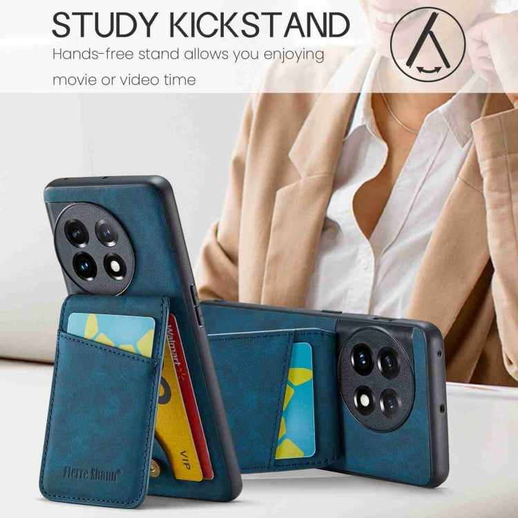 For OnePlus 11 Fierre Shann Crazy Horse Card Holder Back Cover PU Phone Case(Blue) - OnePlus Cases by FIERRE SHANN | Online Shopping UK | buy2fix