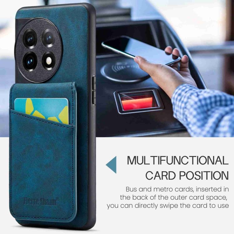 For OnePlus 11 Fierre Shann Crazy Horse Card Holder Back Cover PU Phone Case(Blue) - OnePlus Cases by FIERRE SHANN | Online Shopping UK | buy2fix