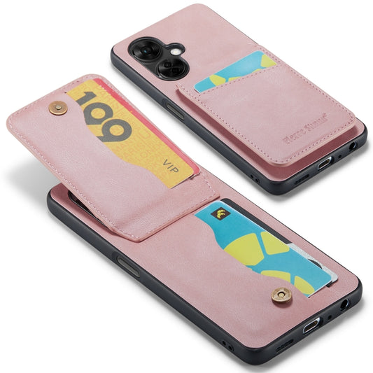 For OnePlus Nord CE 3 / CE 3 Lite Fierre Shann Crazy Horse Card Holder Back Cover PU Phone Case(Pink) - OnePlus Cases by FIERRE SHANN | Online Shopping UK | buy2fix