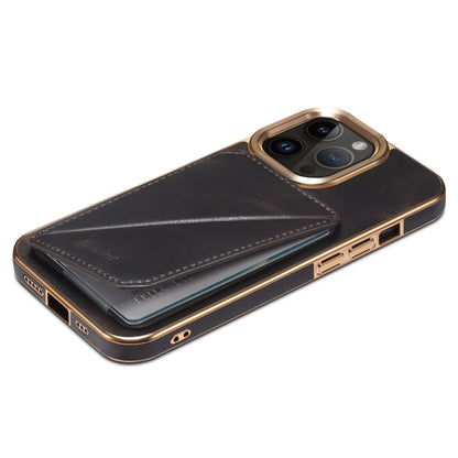 For iPhone 12 Pro Max Denior Oil Wax Leather Electroplating Card Slot Holder Phone Case(Black) - iPhone 12 Pro Max Cases by Denior | Online Shopping UK | buy2fix