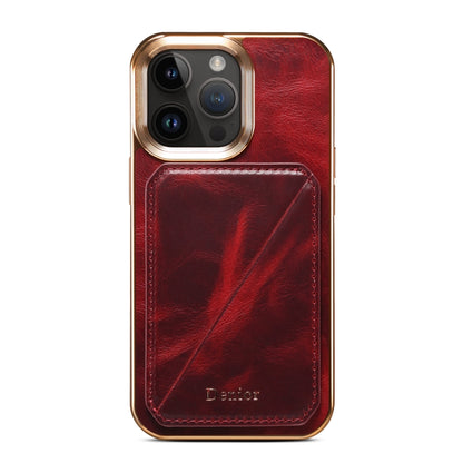 For iPhone 13 Pro Max Denior Oil Wax Leather Electroplating Card Slot Holder Phone Case(Red) - iPhone 13 Pro Max Cases by Denior | Online Shopping UK | buy2fix