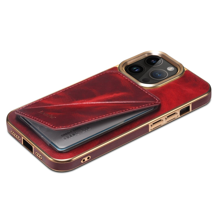 For iPhone 13 Pro Max Denior Oil Wax Leather Electroplating Card Slot Holder Phone Case(Red) - iPhone 13 Pro Max Cases by Denior | Online Shopping UK | buy2fix