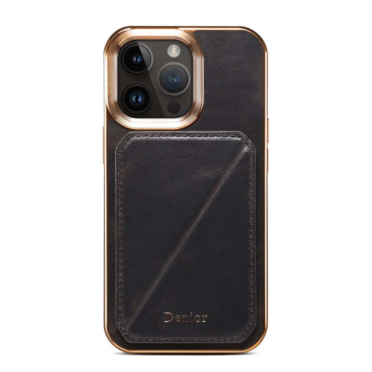For iPhone 14 Denior Oil Wax Leather Electroplating Card Slot Holder Phone Case(Black) - iPhone 14 Cases by Denior | Online Shopping UK | buy2fix
