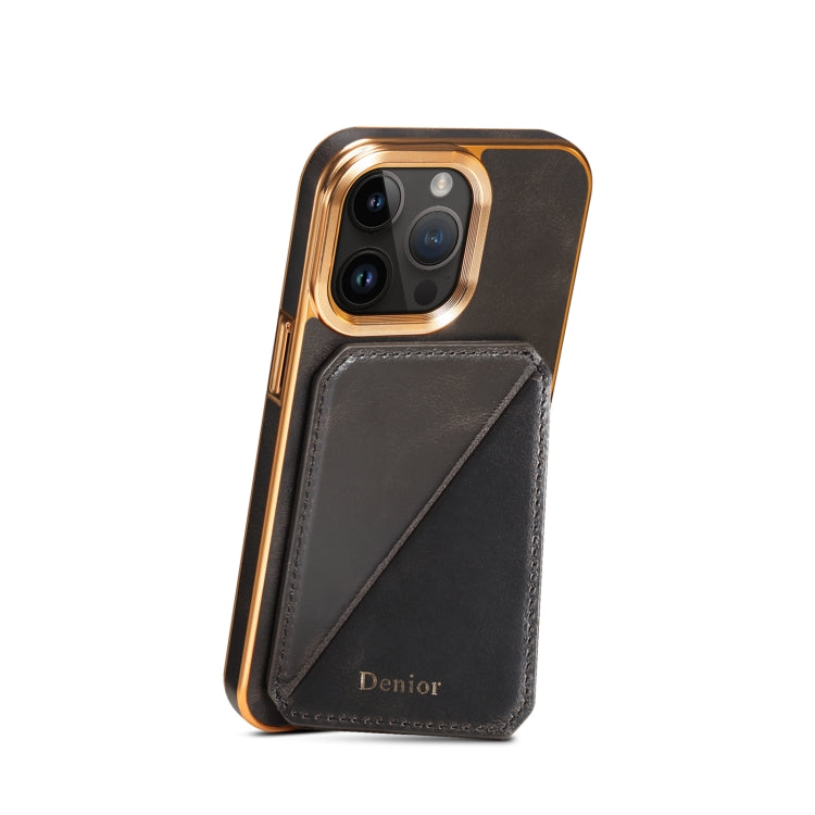 For iPhone 14 Denior Oil Wax Leather Electroplating Card Slot Holder Phone Case(Black) - iPhone 14 Cases by Denior | Online Shopping UK | buy2fix