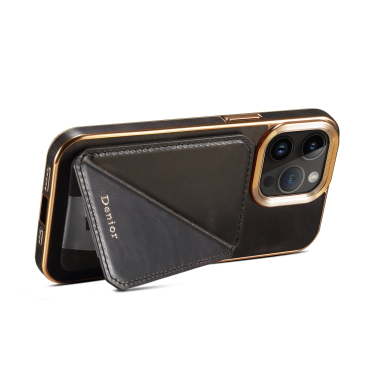 For iPhone 14 Denior Oil Wax Leather Electroplating Card Slot Holder Phone Case(Black) - iPhone 14 Cases by Denior | Online Shopping UK | buy2fix