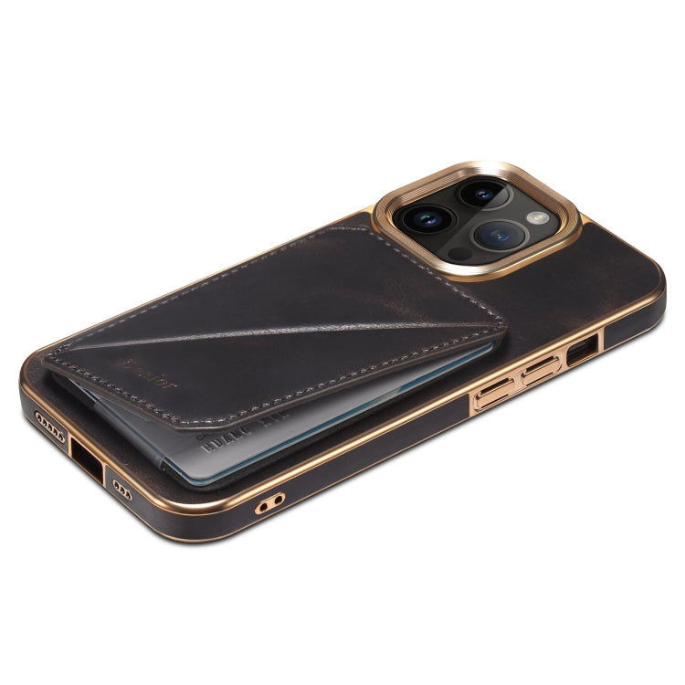 For iPhone 14 Denior Oil Wax Leather Electroplating Card Slot Holder Phone Case(Black) - iPhone 14 Cases by Denior | Online Shopping UK | buy2fix