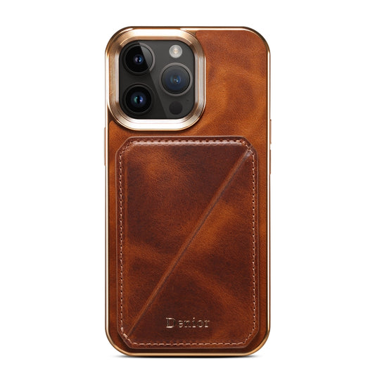 For iPhone 14 Denior Oil Wax Leather Electroplating Card Slot Holder Phone Case(Brown) - iPhone 14 Cases by Denior | Online Shopping UK | buy2fix
