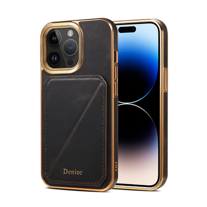 For iPhone 15 Pro Max Denior Oil Wax Leather Electroplating Card Slot Holder Phone Case(Black) by Denior