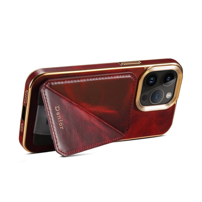 For iPhone 15 Pro Max Denior Oil Wax Leather Electroplating Card Slot Holder Phone Case(Red) by Denior