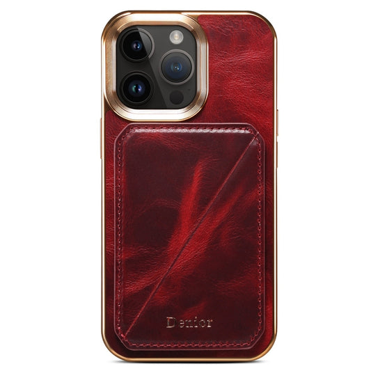 For iPhone 15 Pro Denior Oil Wax Leather Electroplating Card Slot Holder Phone Case(Red) - iPhone 15 Pro Cases by Denior | Online Shopping UK | buy2fix