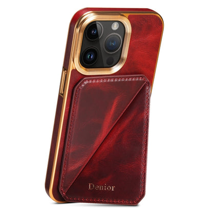 For iPhone 15 Pro Denior Oil Wax Leather Electroplating Card Slot Holder Phone Case(Red) - iPhone 15 Pro Cases by Denior | Online Shopping UK | buy2fix