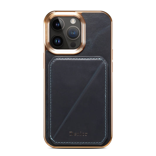 For iPhone 15 Pro Denior Oil Wax Leather Electroplating Card Slot Holder Phone Case(Blue) - iPhone 15 Pro Cases by Denior | Online Shopping UK | buy2fix