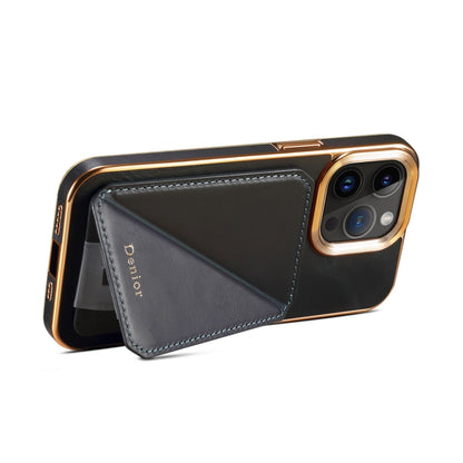 For iPhone 15 Pro Denior Oil Wax Leather Electroplating Card Slot Holder Phone Case(Blue) - iPhone 15 Pro Cases by Denior | Online Shopping UK | buy2fix