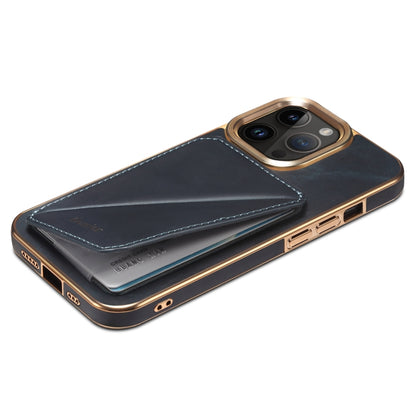 For iPhone 15 Pro Denior Oil Wax Leather Electroplating Card Slot Holder Phone Case(Blue) - iPhone 15 Pro Cases by Denior | Online Shopping UK | buy2fix
