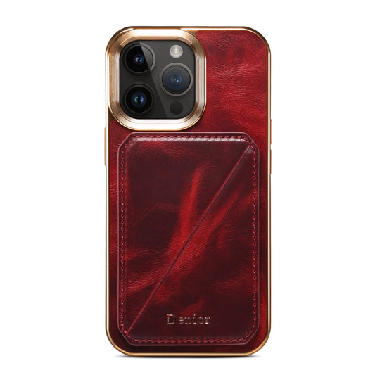 For iPhone 15 Denior Oil Wax Leather Electroplating Card Slot Holder Phone Case(Red) - iPhone 15 Cases by Denior | Online Shopping UK | buy2fix