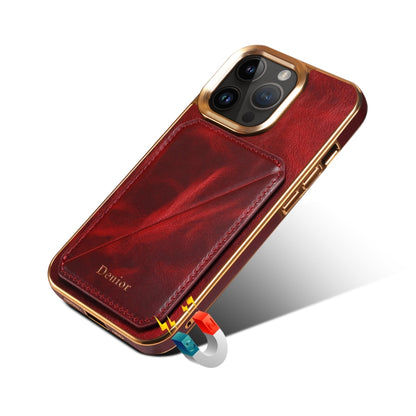 For iPhone 15 Denior Oil Wax Leather Electroplating Card Slot Holder Phone Case(Red) - iPhone 15 Cases by Denior | Online Shopping UK | buy2fix