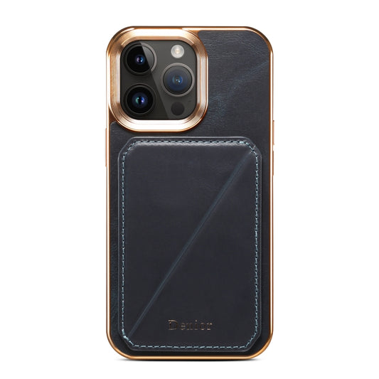 For iPhone 15 Denior Oil Wax Leather Electroplating Card Slot Holder Phone Case(Blue) - iPhone 15 Cases by Denior | Online Shopping UK | buy2fix