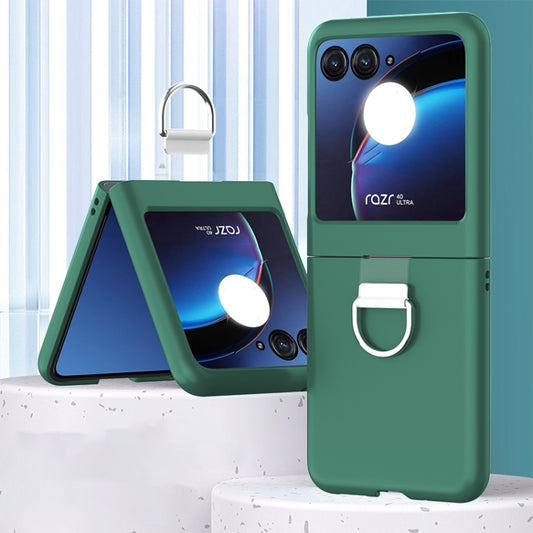 For Motorola Razr 40 Ultra Skin Feel PC Foldable Phone Case with Ring(Dark Green) - Motorola Cases by buy2fix | Online Shopping UK | buy2fix
