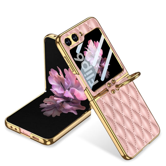 For Samsung Galaxy Z Flip6 / Flip7 FE GKK Integrated Plating Diamond Texture PU Phone Case with Ring(Pink) - Galaxy Z Flip6 5G Cases by GKK | Online Shopping UK | buy2fix